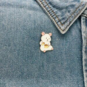 ⭐Enamel Pins Brooches Cartoon White Bear Drinking Coffe Badge Lapel Pin Animal⭐